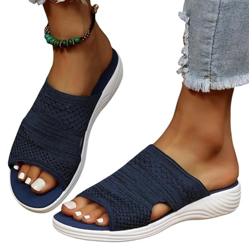 YDRABFLE Sandalen Für Damen Frauen Sandalen Indoor Outdoor Schuhe Für Frauen Low Heels Sandalen Elastische Kraft Hausschuhe Sommer Sandalen Weiblich-Blau-35 von YDRABFLE