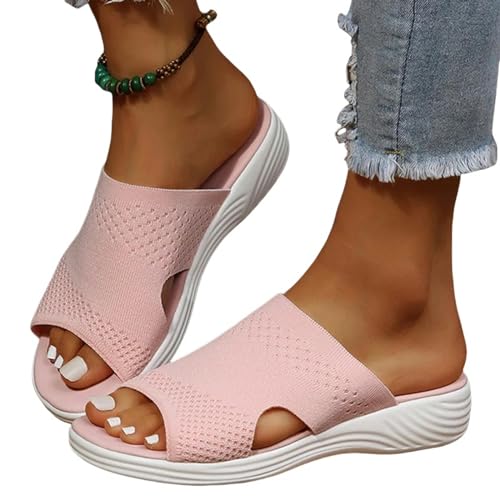 YDRABFLE Sandalen Für Damen Frauen Sandalen Indoor Outdoor Schuhe Für Frauen Low Heels Sandalen Elastische Kraft Hausschuhe Sommer Sandalen Weiblich-Rosa-35 von YDRABFLE