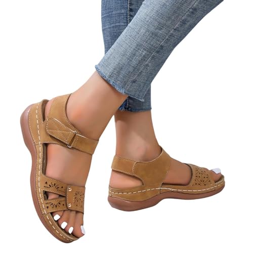 YDRABFLE Sandalen Für Damen Frauen Sandalen Offene Zehe Soft Stitching Damen Sandalen Bequeme Keilschnalle Schuhe Damen Sandalen-Hellbraun-36 von YDRABFLE