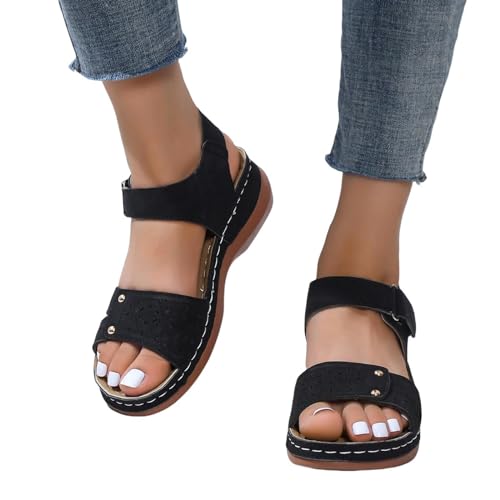 YDRABFLE Sandalen Für Damen Frauen Sandalen Offene Zehe Soft Stitching Damen Sandalen Bequeme Keilschnalle Schuhe Damen Sandalen-Schwarz-35 von YDRABFLE