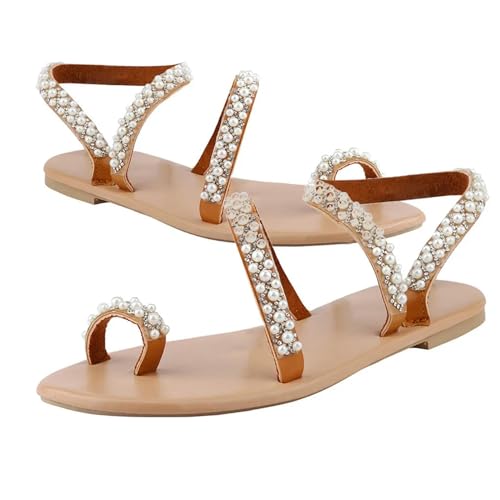 YDRABFLE Sandalen Für Damen Sandalen Für Frauen Damen Flache Schuhe Frau Sommer Flip Flops Beachwear-Braun-36 von YDRABFLE