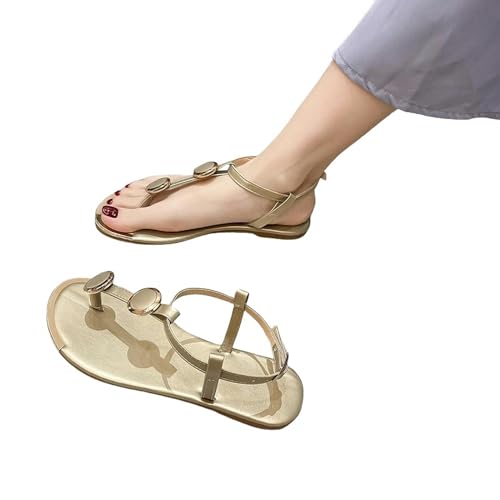 YDRABFLE Sandalen Für Damen Schuhe Für Frauen Sommer Open Toe Sandalen Strand Hausschuhe Frauen Flip-Flops Soft Bottom Schuhe-Gold-36 von YDRABFLE