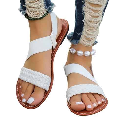 YDRABFLE Sandalen Für Damen Trade Pedal Flache Große Größe Römische Sandalen Für Frauen-Weiss-37 von YDRABFLE