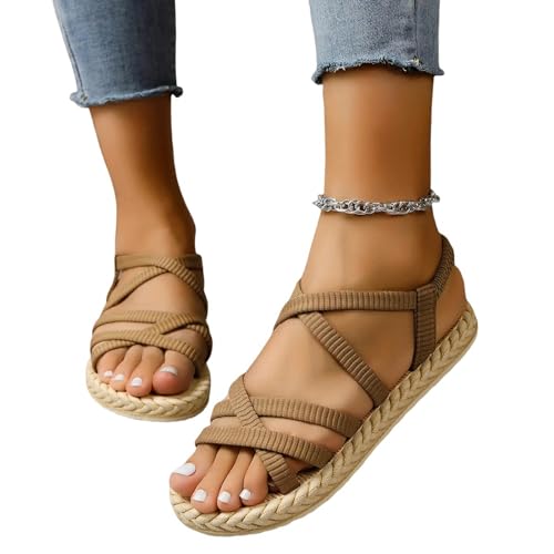 YDRABFLE Sandalen Für Damen Women'S Strap Anti-Rutsch Tragen Bequeme Weiche Sohle Flache Sandalen-Khaki-37 von YDRABFLE