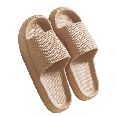 YDRABFLE Sommerhausschuhe Frauen Hausschuhe Cloud Kissen Dias Sommer Weiche Dicke Plattform Home Männer Indoor Anti-Rutsch Flat Flip Flops-A-Khaki-36-37 (Passend 35-36) von YDRABFLE