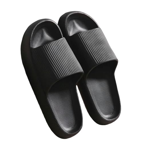 YDRABFLE Sommerhausschuhe Frauen Hausschuhe Cloud Kissen Dias Sommer Weiche Dicke Plattform Home Männer Indoor Anti-Rutsch Flat Flip Flops-A-Schwarz-40-41 (Passend 39-40) von YDRABFLE