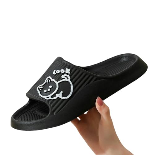 YDRABFLE Sommerhausschuhe Frauen Hausschuhe Strand Dias Cartoon Bär Flip Flops Männer Dicke Sohle Indoor Badezimmer Anti-Rutsch Schuhe Paare Sandalen-A Black-36-37(Fit 35-36) von YDRABFLE