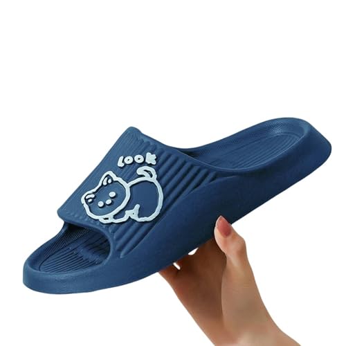 YDRABFLE Sommerhausschuhe Frauen Hausschuhe Strand Dias Cartoon Bär Flip Flops Männer Dicke Sohle Indoor Badezimmer Anti-Rutsch Schuhe Paare Sandalen-A Blue-38-39(Fit 37-38) von YDRABFLE