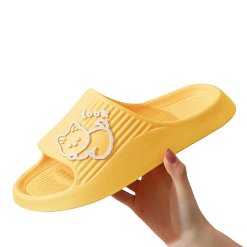 YDRABFLE Sommerhausschuhe Frauen Hausschuhe Strand Dias Cartoon Bär Flip Flops Männer Dicke Sohle Indoor Badezimmer Anti-Rutsch Schuhe Paare Sandalen-A Gelb-38-39(Fit 37-38) von YDRABFLE