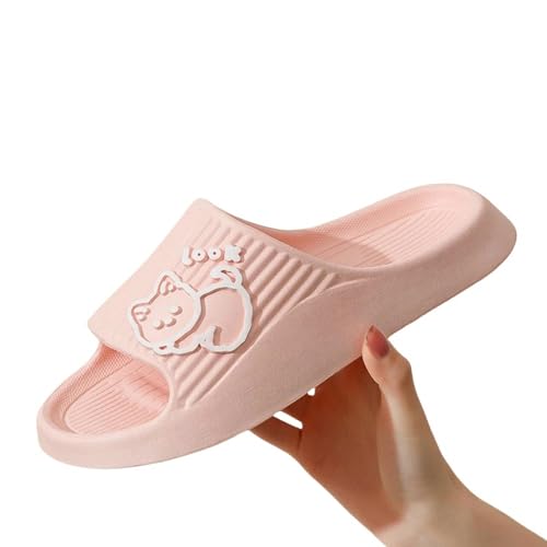 YDRABFLE Sommerhausschuhe Frauen Hausschuhe Strand Dias Cartoon Bär Flip Flops Männer Dicke Sohle Indoor Badezimmer Anti-Rutsch Schuhe Paare Sandalen-A Pink-38-39(Fit 37-38) von YDRABFLE