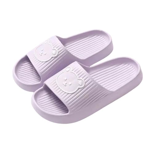 YDRABFLE Sommerhausschuhe Frauen Hausschuhe Strand Dias Cartoon Bär Flip Flops Männer Dicke Sohle Indoor Badezimmer Anti-Rutsch Schuhe Paare Sandalen-B Lila-36-37(Fit 35-36) von YDRABFLE