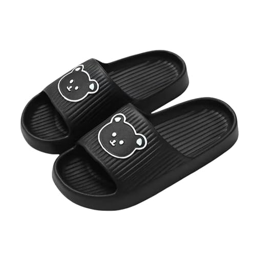 YDRABFLE Sommerhausschuhe Frauen Hausschuhe Strand Dias Cartoon Bär Flip Flops Männer Dicke Sohle Indoor Badezimmer Anti-Rutsch Schuhe Paare Sandalen-B Schwarz-40-41(Fit 39-40) von YDRABFLE