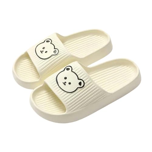 YDRABFLE Sommerhausschuhe Frauen Hausschuhe Strand Dias Cartoon Bär Flip Flops Männer Dicke Sohle Indoor Badezimmer Anti-Rutsch Schuhe Paare Sandalen-B Weiß-38-39(Fit 37-38) von YDRABFLE