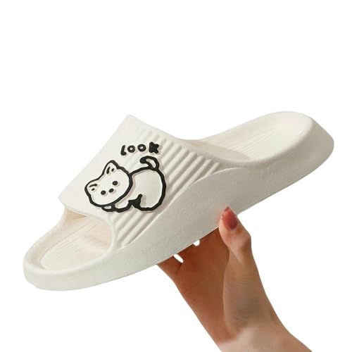 YDRABFLE Sommerhausschuhe Frauen Hausschuhe Strand Dias Cartoon Katze Flip Flops Männer Dicke Sohle Indoor Badezimmer Anti-Rutsch Schuhe Paar Sandalen-A White-36-37(Fit 35-36) von YDRABFLE