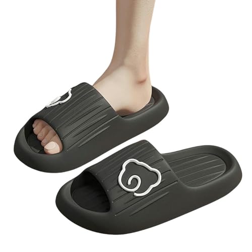 YDRABFLE Sommerhausschuhe Frauen Hausschuhe Strand Dias Cartoon Katze Flip Flops Männer Dicke Sohle Indoor Badezimmer Anti-Rutsch Schuhe Paar Sandalen-B Schwarz-36-37(Fit 35-36) von YDRABFLE