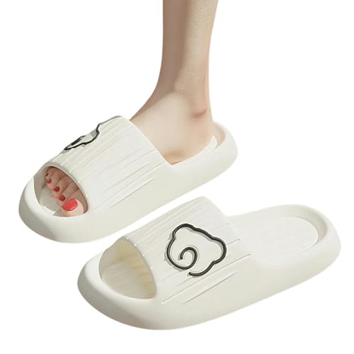 YDRABFLE Sommerhausschuhe Frauen Hausschuhe Strand Dias Cartoon Katze Flip Flops Männer Dicke Sohle Indoor Badezimmer Anti-Rutsch Schuhe Paar Sandalen-B Weiß-40-41(Fit 39-40) von YDRABFLE