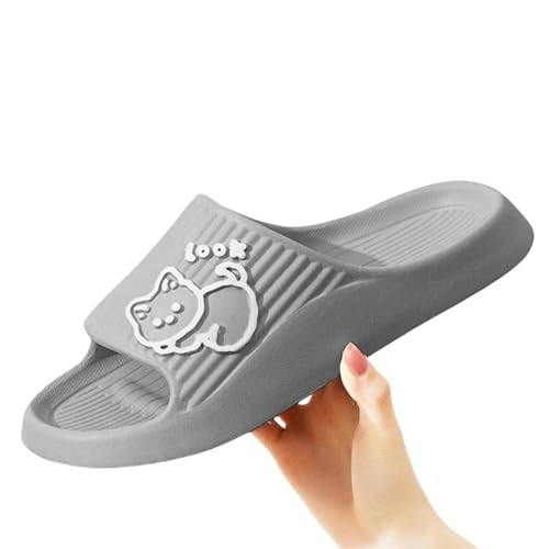 YDRABFLE Sommerhausschuhe Frauen Hausschuhe Strand Dias Cartoon Katze Flip Flops Männer Dicke Sohle Indoor Badezimmer Anti-Rutsch Schuhe Paar Sandalen-Ein Grau-40-41(Fit 39-40) von YDRABFLE