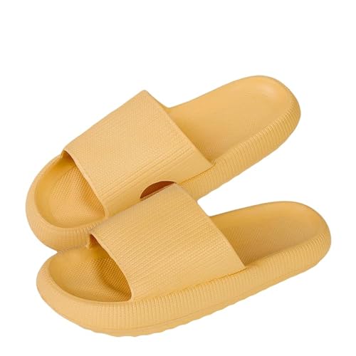 YDRABFLE Sommerhausschuhe Hausschuhe Frauen Leichte Schuhe Mann Weiche Sohle Plattform Sandalen Frau Flip Flops Rutschfeste Strandrutschen-3,5Cm Gelb-40-41 von YDRABFLE