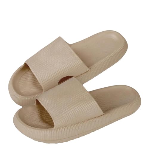 YDRABFLE Sommerhausschuhe Hausschuhe Frauen Leichte Schuhe Mann Weiche Sohle Plattform Sandalen Frau Flip Flops Rutschfeste Strandrutschen-3,5Cm Khaki-36-37 von YDRABFLE