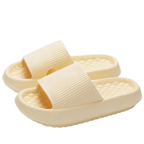 YDRABFLE Sommerhausschuhe Hausschuhe Frauen Leichte Schuhe Mann Weiche Sohle Plattform Sandalen Frau Flip Flops Rutschfeste Strandrutschen-4,0Cm Gelb-40-41 von YDRABFLE