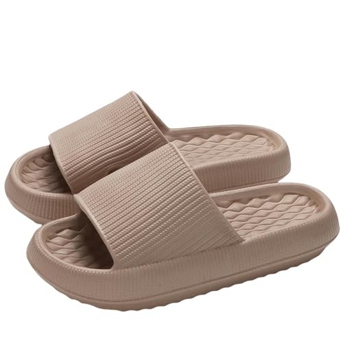 YDRABFLE Sommerhausschuhe Hausschuhe Frauen Leichte Schuhe Mann Weiche Sohle Plattform Sandalen Frau Flip Flops Rutschfeste Strandrutschen-4,0Cm Khaki-42-43 von YDRABFLE