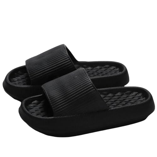 YDRABFLE Sommerhausschuhe Hausschuhe Frauen Leichte Schuhe Mann Weiche Sohle Plattform Sandalen Frau Flip Flops Rutschfeste Strandrutschen-4.0Cm Schwarz-42-43 von YDRABFLE