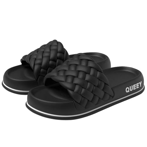 YDRABFLE Sommerhausschuhe Sommer Frauen Dicke Hausschuhe Sohle Strand Rutschen Bad Anti-Rutsch Weiche Sandalen Damen Cloud Schuhe-Schwarz-40-41 von YDRABFLE