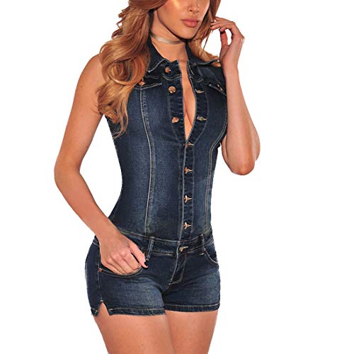 YDSH Damen Ärmellose Kurze Jeans und Denim Skinny Overalls Rompers Playsuits Overalls,Damen Sommer Denim Sexy Jumpsuit Overall Bodysuit Damen Schlank Freizeit Slim Fit Jumpsuit Jeans Jumpsuit von YDSH