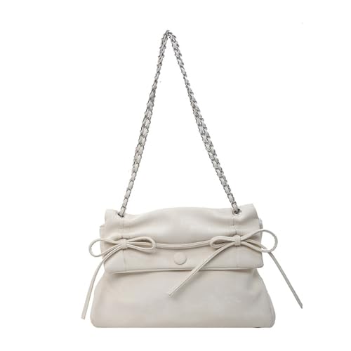 YEAMKE BOW DAMENTASCHE UMHÄNGETASCHE KLEINE QUADRATISCHE TASCHE SCHULTERTASCHE, WEISS, 29 * 10 * 20CM von YEAMKE