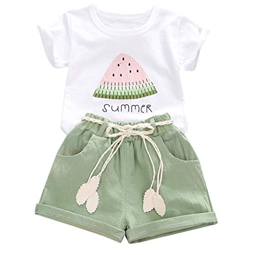 YEBIRAL Kleinkind Baby Mädchen Bekleidungsset 3 Stück Wassermelone Drucken Kurzarm T-Shirt Tops Shorts mit Gürtel Kleidung Set von YEBIRAL