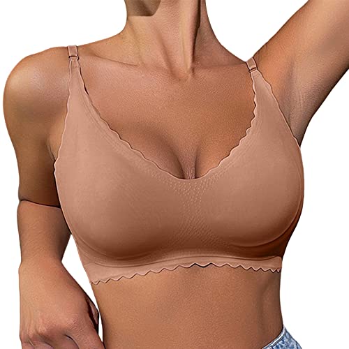 YEBIRAL BH Damen Ohne Bügel Gepolstert Push Up Bra Soft Nahtloser BHS Schlaf Minimizer BH mit Verstellbaren Trägern Sport BH Rüsche V-Ausschnitt Komfort Klassische BHS Yoga Bras von YEBIRAL