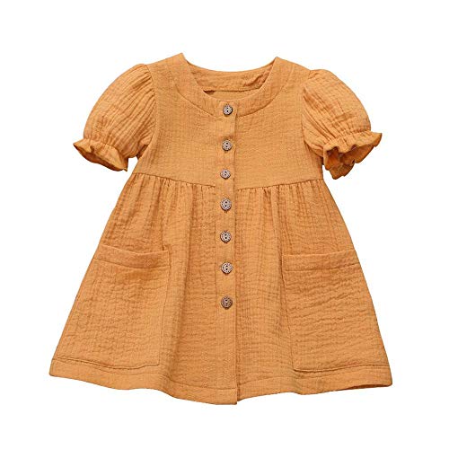 YEBIRAL Baby Mädchen Sommer A-Linie Kurzarm Baumwolle Leinen Kleider einfarbig Kleinkind Prinzessin Blusenkleid Basic Rundhals Freizeitkleidung Gr. 80-120 YEBIRAL Baby Mädchen Sommer A-Linie Kurzarm Baumwolle Leinen Kleider einfarbig Kleinkind Prinzessin Blusenkleid Basic Rundhals Freizeitkleidung Gr. 80-120 von YEBIRAL