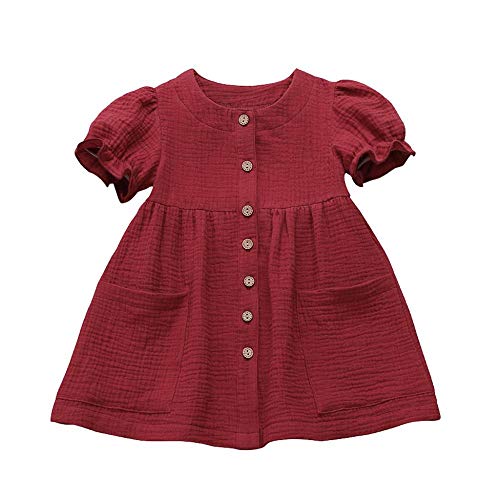 YEBIRAL Baby Mädchen Sommer A-Linie Kurzarm Baumwolle Leinen Kleider einfarbig Kleinkind Prinzessin Blusenkleid Basic Rundhals Freizeitkleidung Gr. 80-120 YEBIRAL Baby Mädchen Sommer A-Linie Kurzarm Baumwolle Leinen Kleider einfarbig Kleinkind Prinzessin Blusenkleid Basic Rundhals Freizeitkleidung Gr. 80-120 von YEBIRAL
