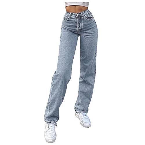 YEBIRAL Damen High Waist Jeans Y2K Fashion Weite Bein Boyfriend Jeans Hose Straight Leg Baggy Damenjeans 90er Vintage E-Girl Streetwear Jeanshose von YEBIRAL
