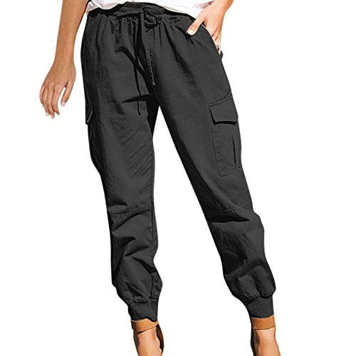 YEBIRAL Damen Jogginghose Cargo Hose Stretch Jogger Pants Wanderhose Freizeithose Baumwolle Outdoorhose Hiking Arbeitshosen Casual Sport Sweatpants mit vielen Taschen von YEBIRAL