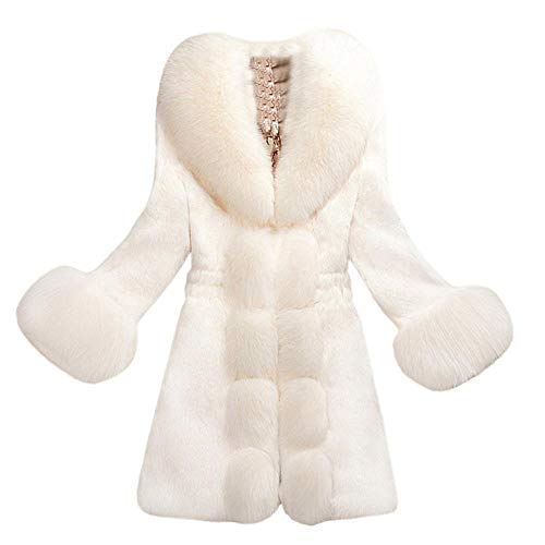 YEBIRAL Damen Wintermantel Elegant Winter Kunstpelz Jacke Warm Outwear Mit Faux Pelz Kragen Felljacke Lang Mantel Winterparka(XL,Weiß) von YEBIRAL