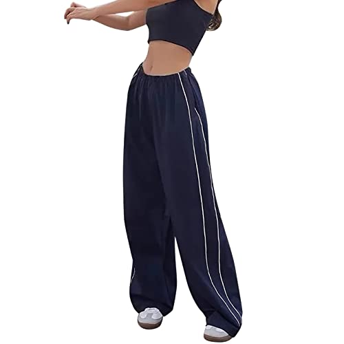 YEBIRAL Fallschirmhose Damen Cargohose Baggy Y2K Weites Bein Hose Vintage Elastische Taille Jogginghose mit Kordelzug Teenager Mädchen Track Pants Streetwear Parachute Pants von YEBIRAL