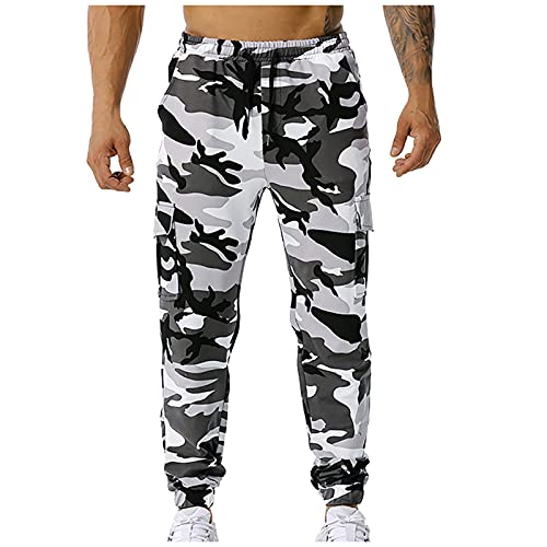 YEBIRAL Herren Cargo Jogginghose Camouflage Sporthose Jogger Hose Männer Modern Baumwolle Jungen Slim Fit Freizeithose Trainingshose Sweatpants mit Tasche von YEBIRAL