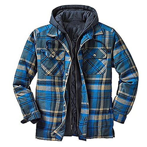 YEBIRAL Herren Karierte Jacke Karohemd Thermohemd Kapuzenjacke mit Reißverschluss Herbst Hemdjacke Gesteppte gefüttert Winterjacke Leichte Freizeitjacke Holzfällerhemd von YEBIRAL