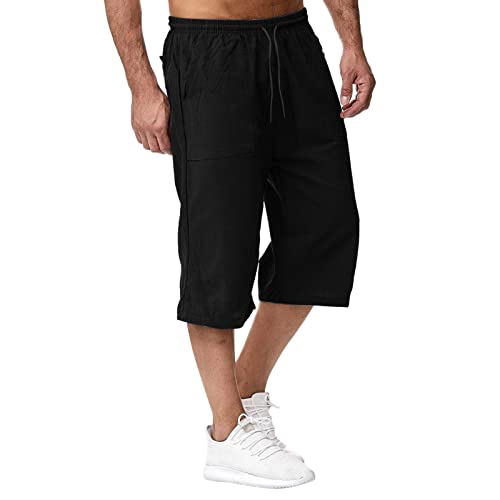 YEBIRAL Kurze Hosen Herren Leinen Shorts Casual Sommer Leinenhose Kurze Sommerhose Einfarbig Leicht Freizeithose Männer Strandhose Elastische Taille mit Taschen von YEBIRAL