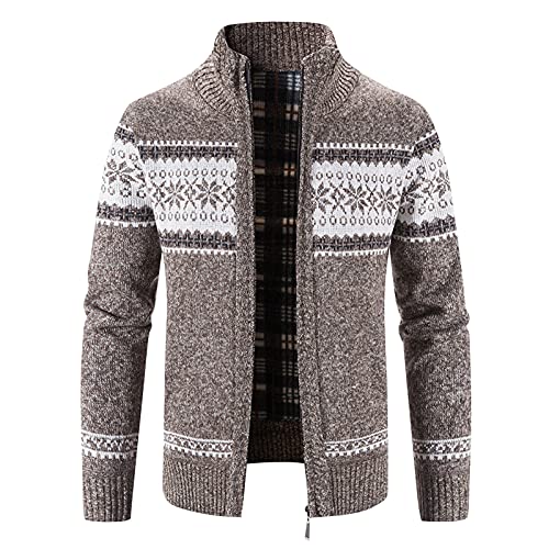 YEBIRAL Norweger Pullover Herren Stehkragen Strickjacke Grobstrick Sweatjacke Cardigan mit Reißverschluss Pullover Winterjacke Männer Freizeitjacke Warme Übergangsjacke von YEBIRAL