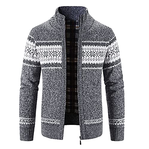 YEBIRAL Norweger Pullover Herren Stehkragen Strickjacke Grobstrick Sweatjacke Cardigan mit Reißverschluss Pullover Winterjacke Männer Freizeitjacke Warme Übergangsjacke von YEBIRAL