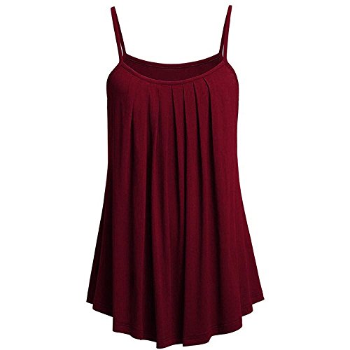 YEBIRAL Oversize Damen Camisole Stretch Gerüscht Oberteil Ärmellos Spaghetti Tops Loose Casual Langes Top Vestkleid Schulterfrei Tank Top Große Größen(EUR-54/CN-6XL,WeinRot) von YEBIRAL