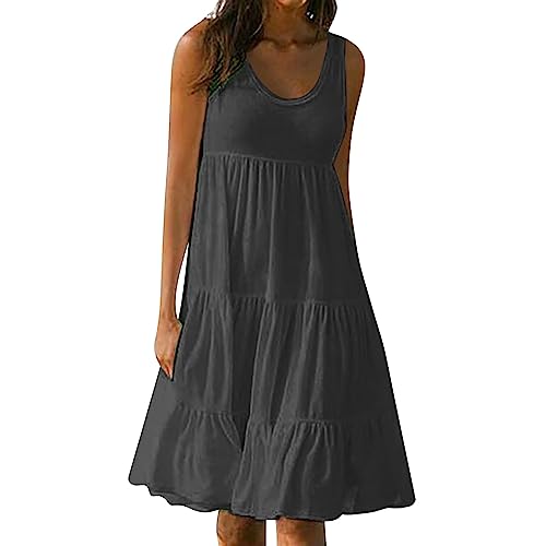 YEBIRAL Strandkleid Damen Große Größen Sommer Ärmellos Kleid Blumenmuster Sommerkleid Boho Knielang Kleider Casual A Linie Blumenkleid Rundhals Midikleid Freizeitkleid Tunika Kleid Midi (Rot, XL) von YEBIRAL