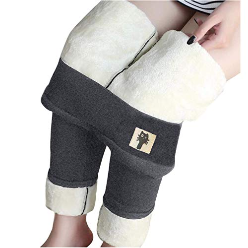 YEBIRAL Winterleggings Thermoleggings warme mit Teddyfell Kaschmir Hosen Gamaschen, Damen Thermo Strumpfhose Leggings mit Innenfleece, Herbst Winter Warm Blickdichte Leggins(L,Grau-2) von YEBIRAL