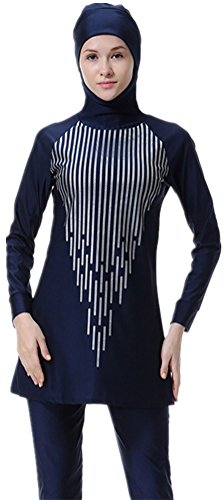 YEESAM Muslimischer Badeanzug Damen Mädchen - Bescheidene Bademode, Muslim Islamischen Hijab Badebekleidung Modest Beachwear Burkini für Frauen Tankini (Navy Blau, Asien S - Höhe: 150-160cm) von YEESAM