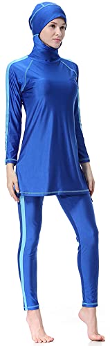 YEESAM Muslimischer Badeanzug Damen Mädchen - Bescheidene Bademode, Muslim Islamischen Hijab Badebekleidung Modest Beachwear Burkini für Frauen Tankini Burkini (Blau, Asien L - Höhe: 160-170) von YEESAM