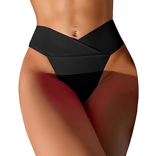 YELAIVP Damen Bikini mit V-Schnitt, gerüschter Po, Badeanzug, Badehose, 854 Black, S von YELAIVP