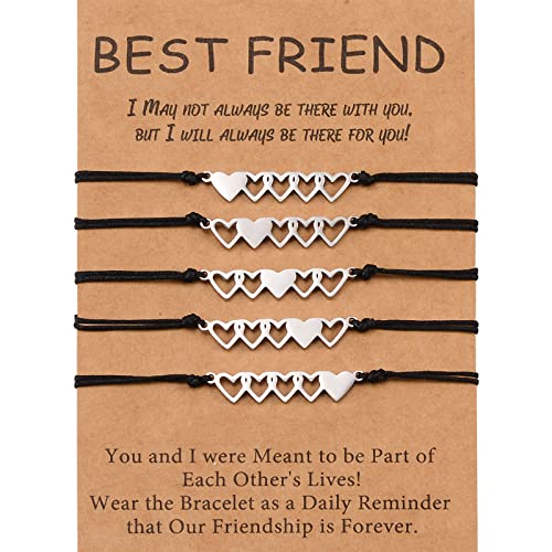 YELUWA 5 Pcs Bester Freund Freundschaft Armband Schwestern Bff Bestie Herz Entfernung Übereinstimmung Lang Entfernung Beziehung Armbänder Geburtstag Geschenk Für Teenager Mädchen Frauen Mutter Töchter von YELUWA