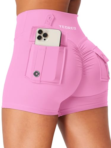 YEOREO Damen Sport Shorts mit Pockets Flache Taille Butt Lifting High Waisted Workout Short Gym Short Yoga Kurze Leggings Booty Shorts Running Sporthose Kaugummi Rosa S YEOREO Damen Sport Shorts mit Pockets Flache Taille Butt Lifting High Waisted Workout Short Gym Short Yoga Kurze Leggings Booty Shorts Running Sporthose Kaugummi Rosa S von YEOREO